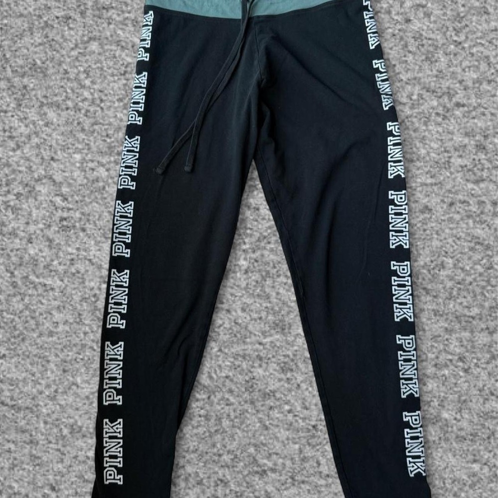 PINK Victoria's Secret Yoga Leggings Medium Black Side Logo Jogger Cuff
